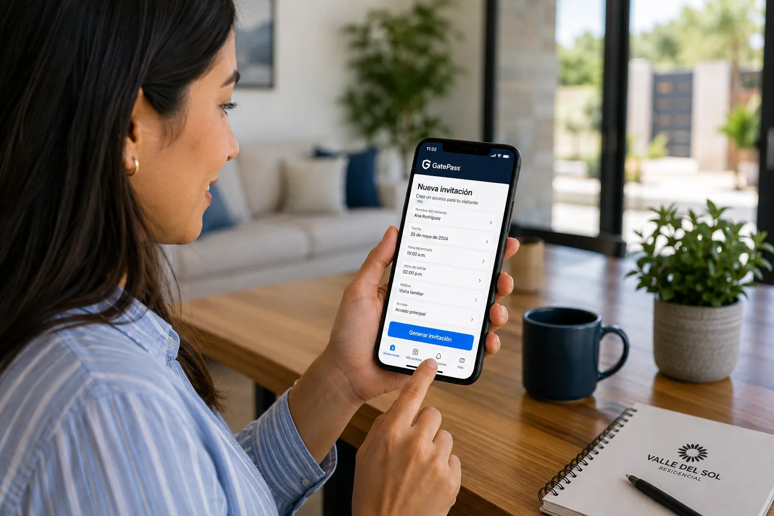 Residente creando una invitación de acceso con código QR en la app de GatePass